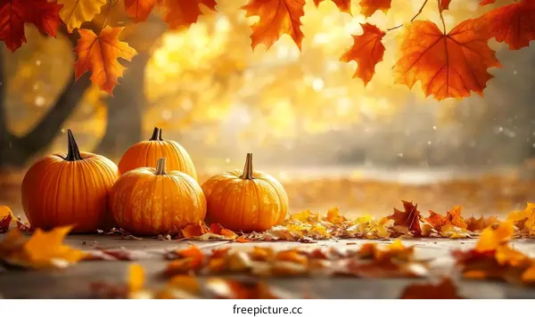 Autumn pumpkins in a park setting