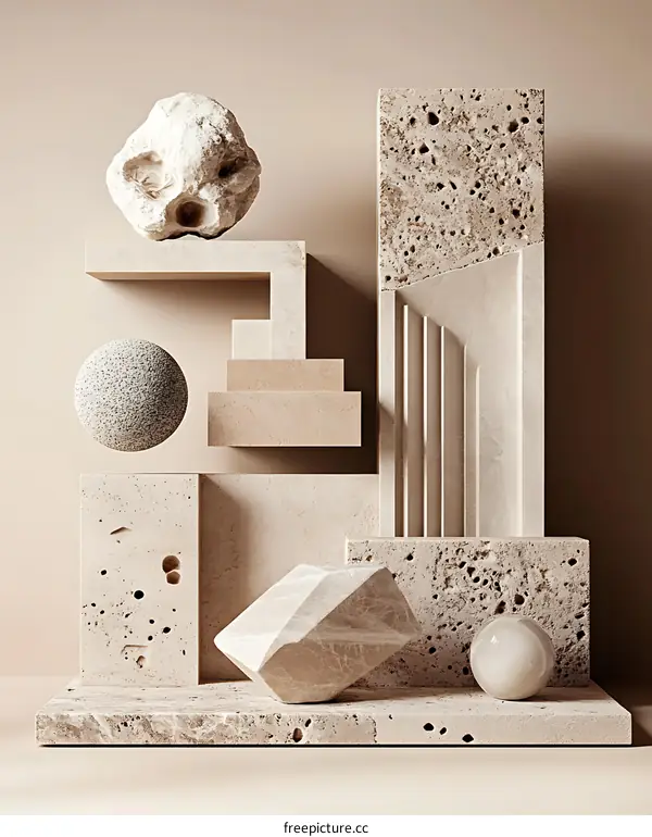 Beige Geometric Abstract Composition