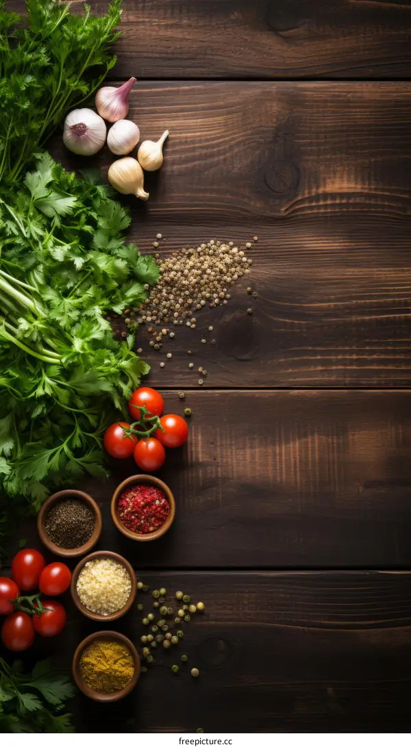 Essential Spices and Seasonings on a Wooden Table