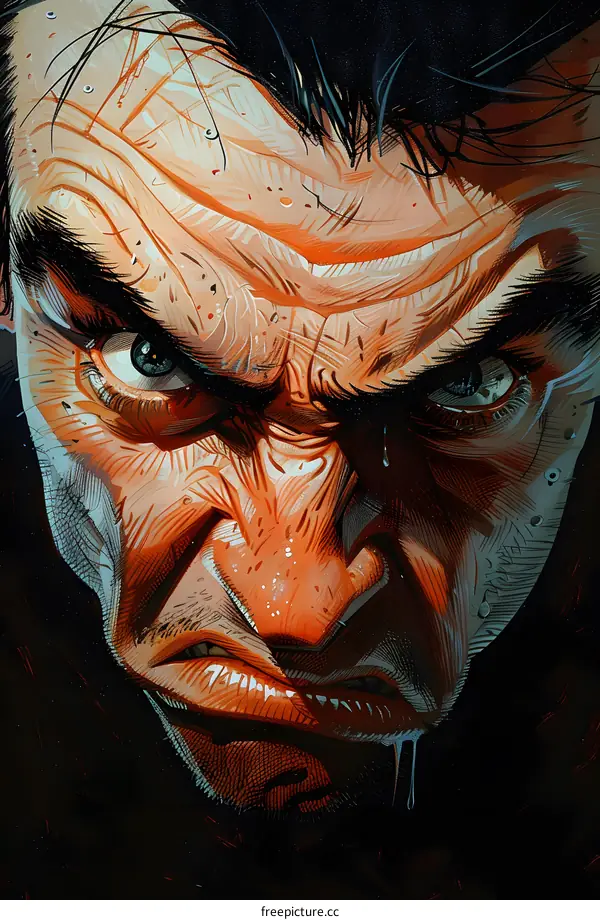 A Close Up Illustration of a Man with an Angry Expression