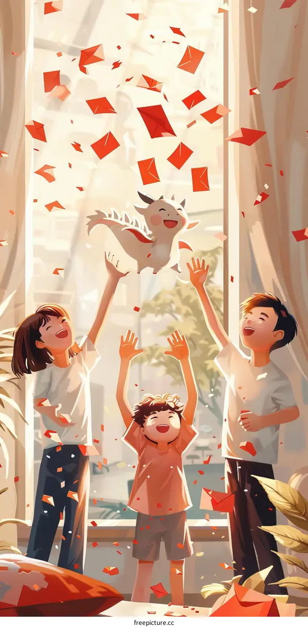 Illustration of a family celebrating Chinese New Year