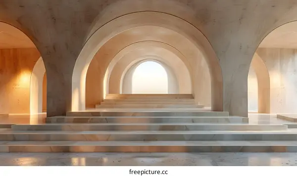 Modern Architecture Interior with Arches and Steps
