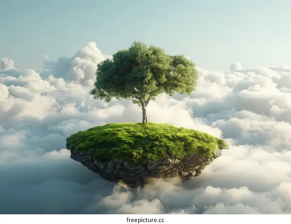 Floating Island Paradise with Green Tree