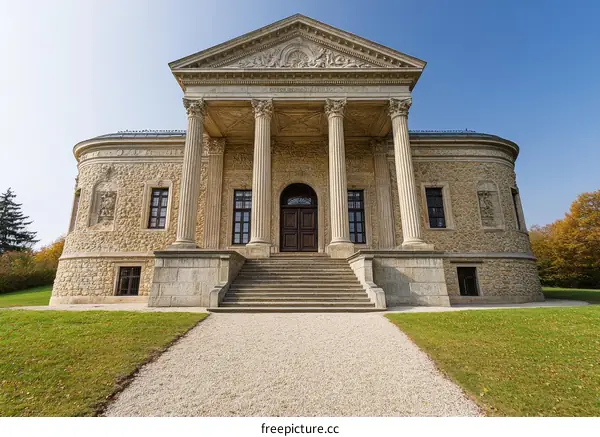 Majestic Stone Building with Colonnaded Facade