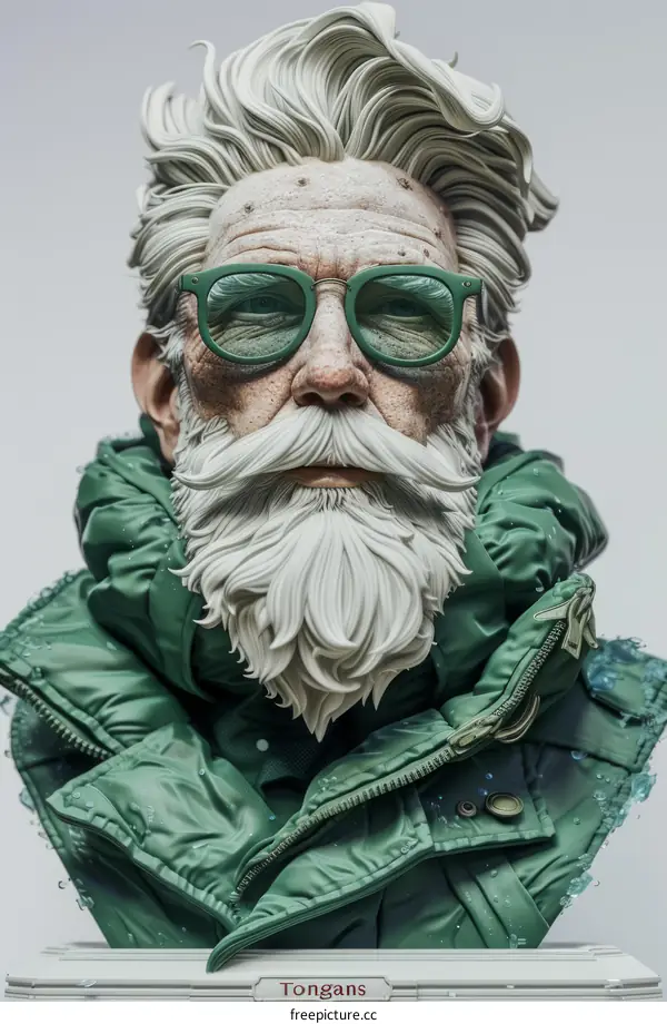 Old Man with White Hair and Beard Wearing Green Glasses and Jacket