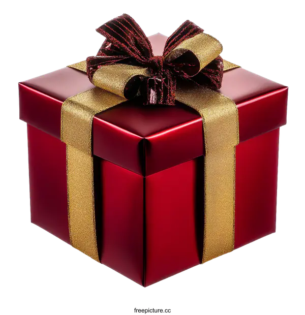 [Transparent Background PNG]Red Gift Box with Gold Ribbon and Bow