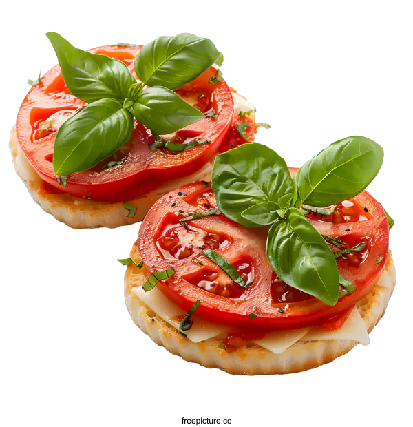 [Transparent Background PNG]Delicious tomato and cheese bruschetta