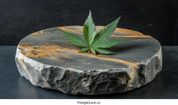 Natural Stone Display Stand with Cannabis Leaf