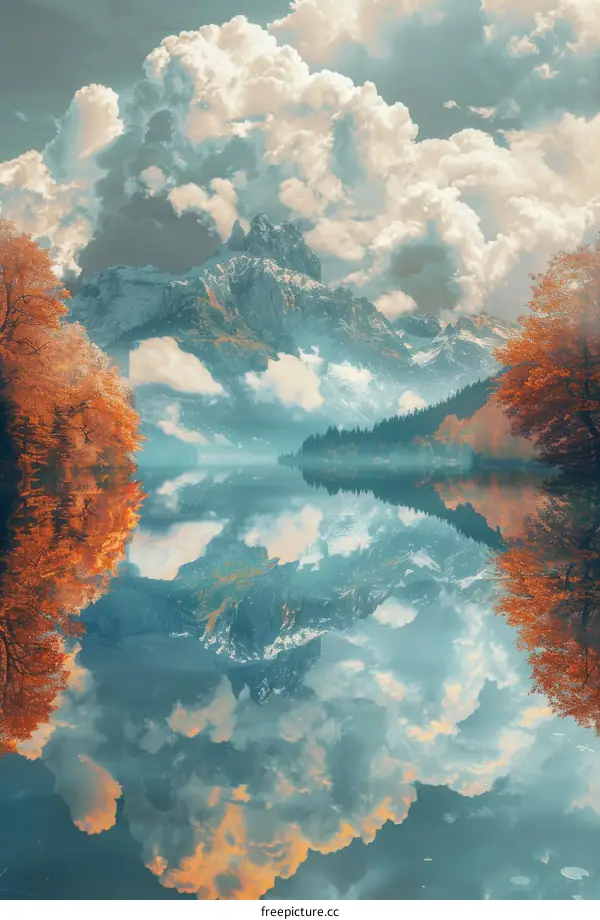 Autumn Mountain Lake Reflection Fantasy
