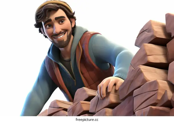 Smiling Man Stacking Wood