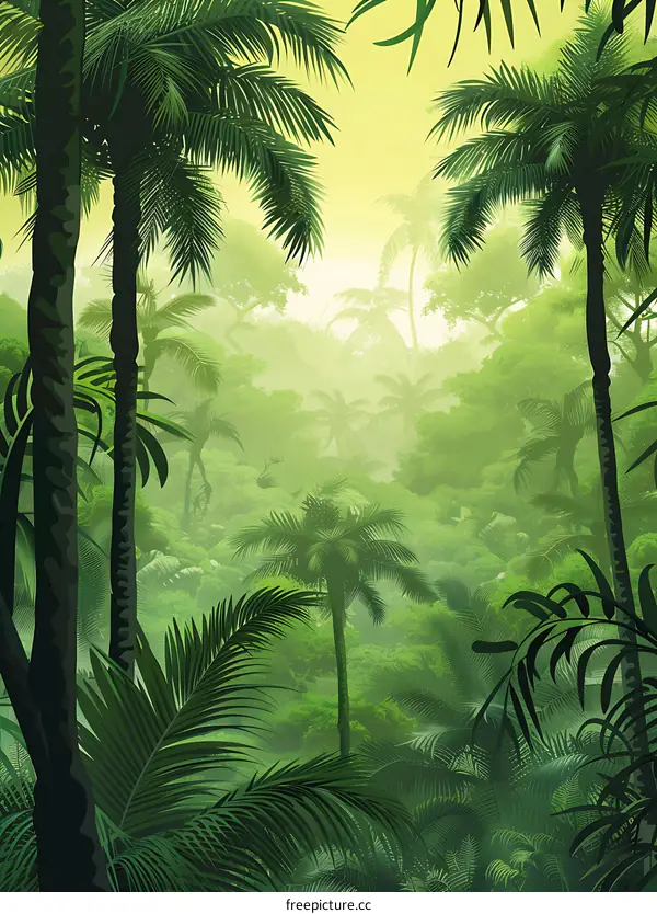 Tropical Rainforest Landscape Illustration