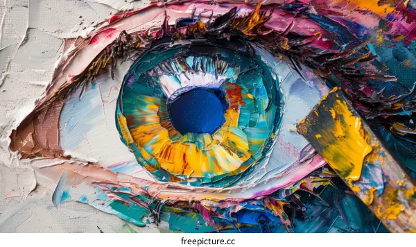 Oil painting of an eye with a palette knife