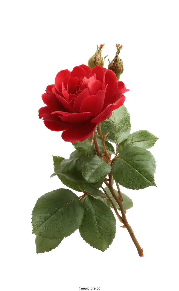 [Transparent Background PNG]Beautiful Red Rose with Green Leaves