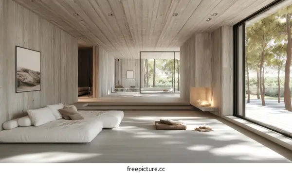 Modern Minimalist Living Room with Large Windows