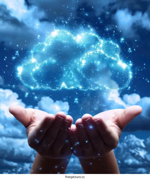 Hands Supporting a Radiant Nebula of Stars