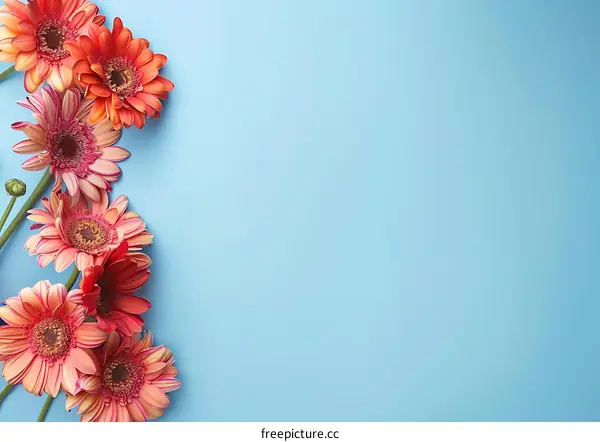 Pink Gerbera Daisies On A Light Blue Background