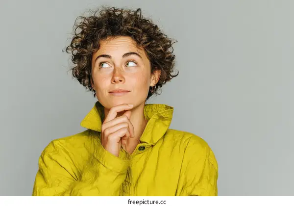 Thoughtful Woman in a Vibrant Yellow Jacket