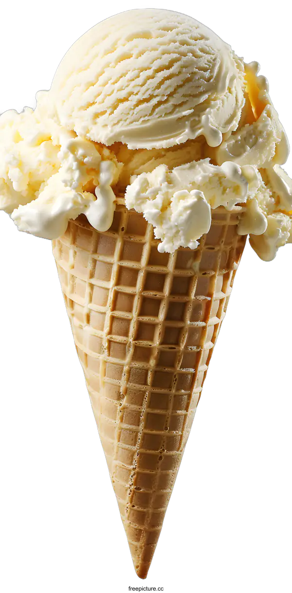 [Transparent Background PNG]Closeup of Vanilla Ice Cream Cone