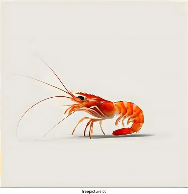 A red shrimp isolated on a beige background