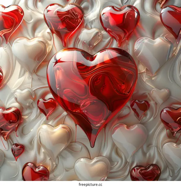 Glass Hearts: Red and White Love Symbols