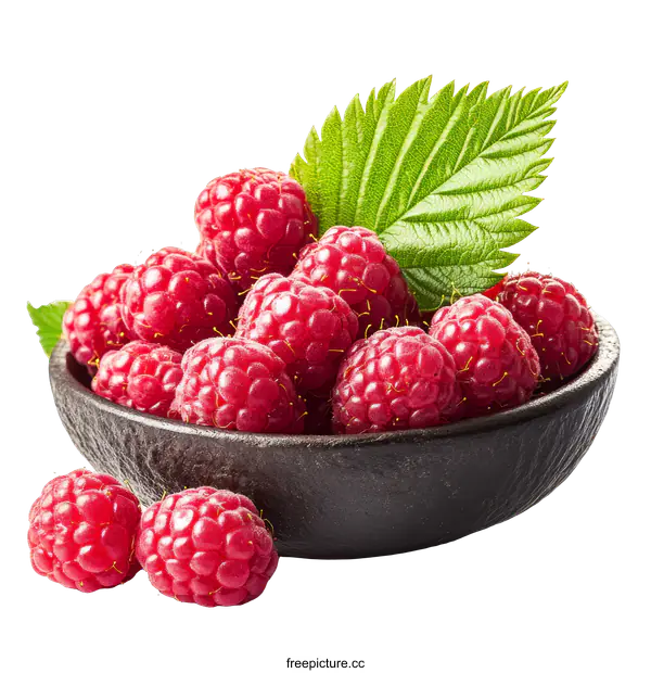 [Transparent Background PNG]Fresh Raspberries in a Bowl