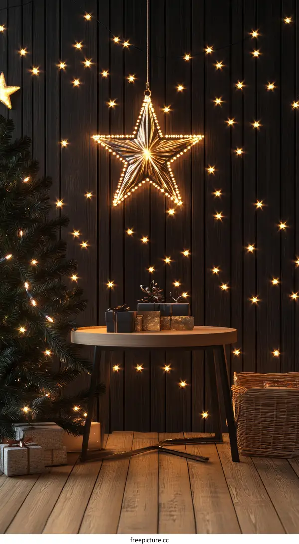 Christmas Decor Scene with Illuminated Star