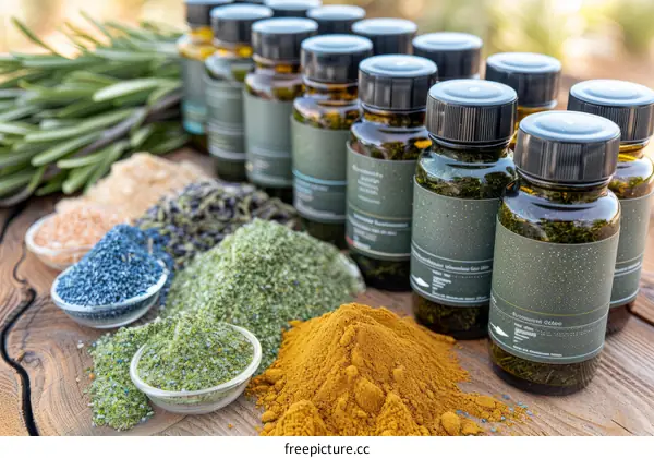 Different Types of Spices and Herbs on a Wooden Table