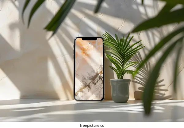 Minimalist Phone Mockup with Palm Leaves