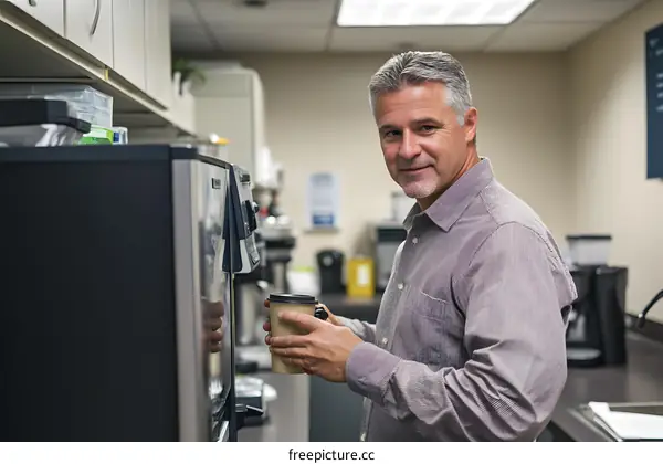 Man Getting Coffee From Office Coffee Machine