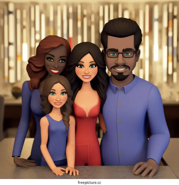 A happy family of four posing for a picture