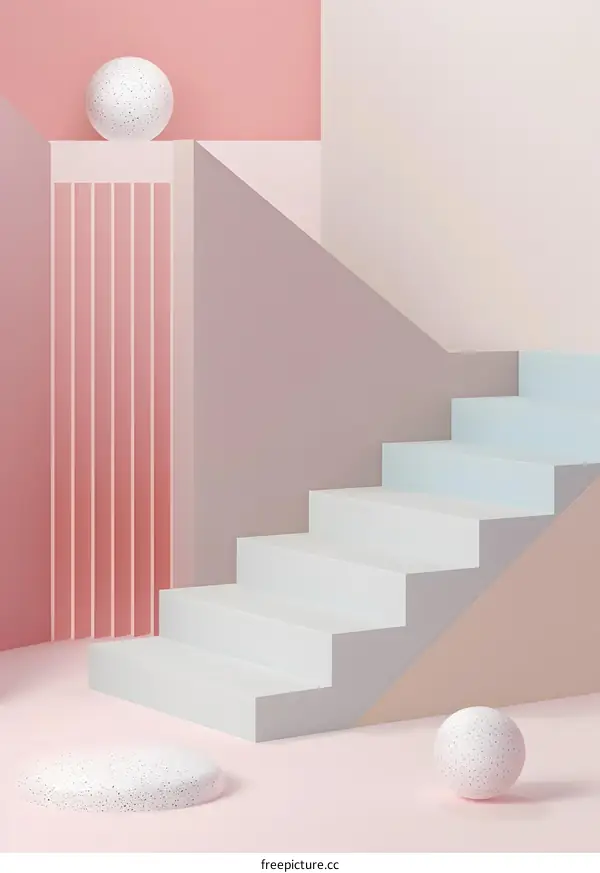 Minimalist 3D Illustration of Stairs with Geometric Shapes