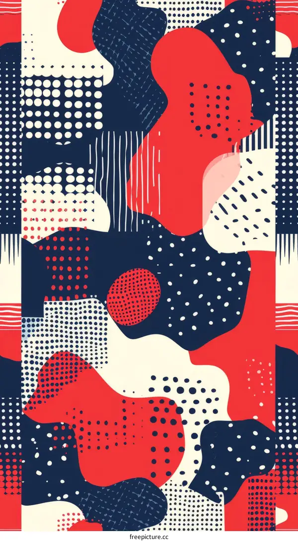 Red, white and blue abstract Memphis style seamless pattern