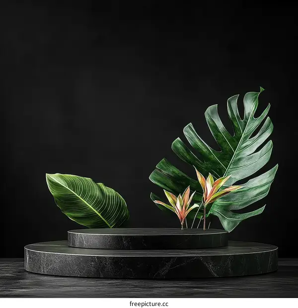 Modern Minimalist Dark Green Tropical Leaves Display Stand