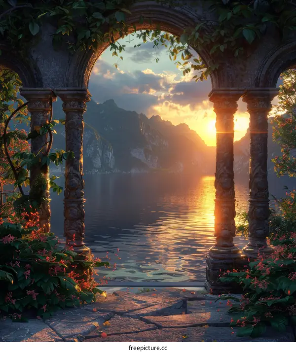 Fantasy Landscape with Lake and Mountains