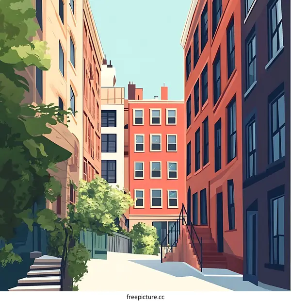 Urban Alleyway with Buildings and Sunlight