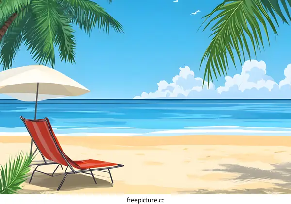 Relaxing Beach Scene With Palm Tree and Lounger