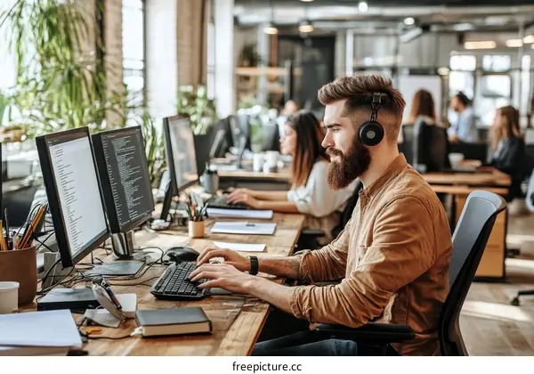 Busy Office Workers Working on Computers