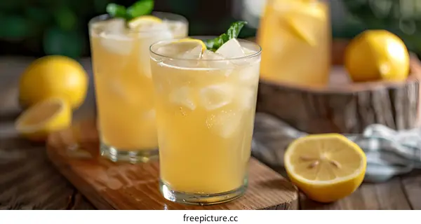 Refreshing Lemonade with Ice and Mint Leaves