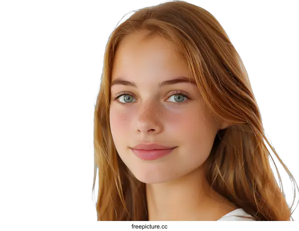 [Transparent Background PNG]Portrait of Young Woman with Freckles