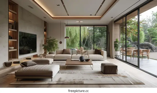Modern Minimalist Living Room With Large Windows and Natural Light