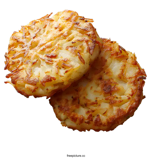 [Transparent Background PNG]Two crispy golden hash browns on a white background