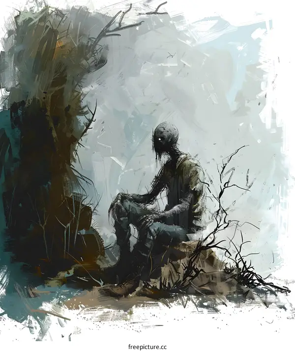 Digital Painting of a Gloomy Figure in a Forest Setting