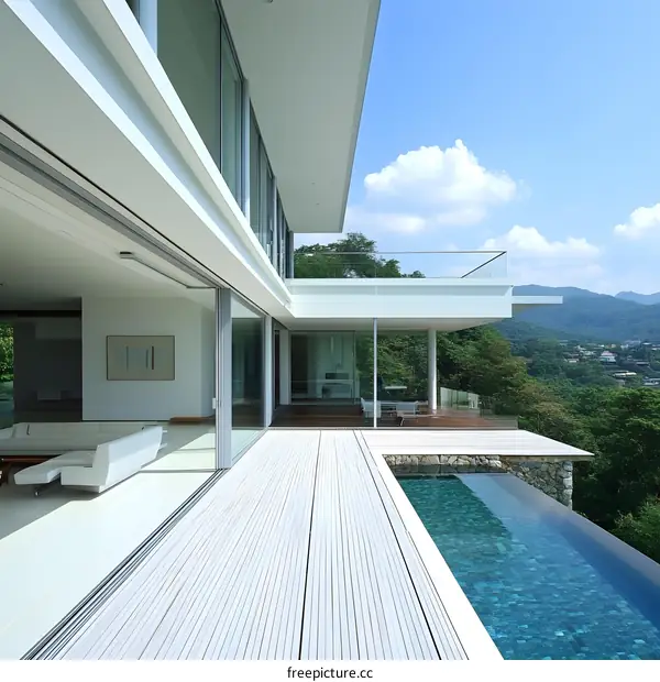 Modern White House With Infinity Pool and Mountain View