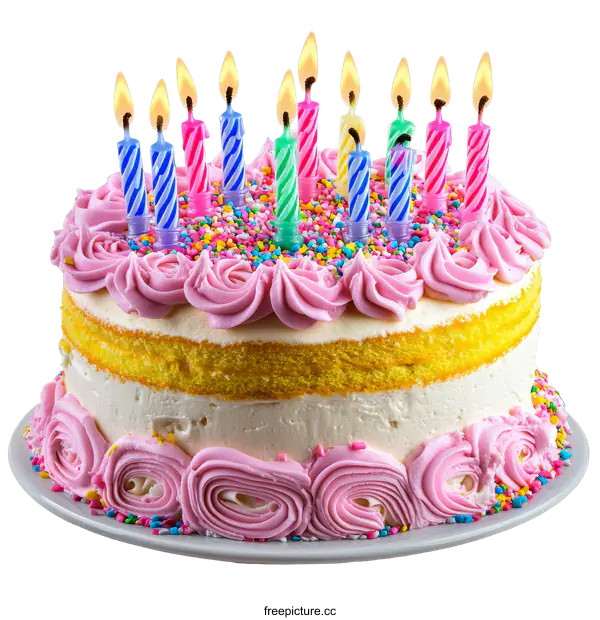 [Transparent Background PNG]Birthday Cake with Colorful Candles