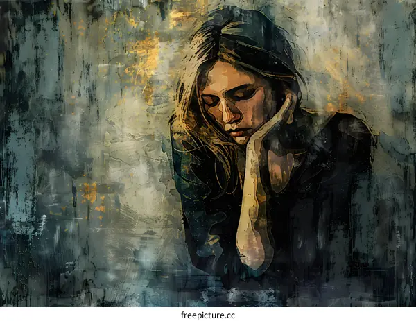 Melancholy woman with blonde hair