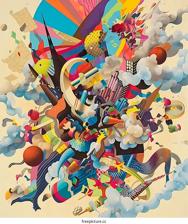 Abstract Colorful Illustration with Geometric Shapes and Patterns