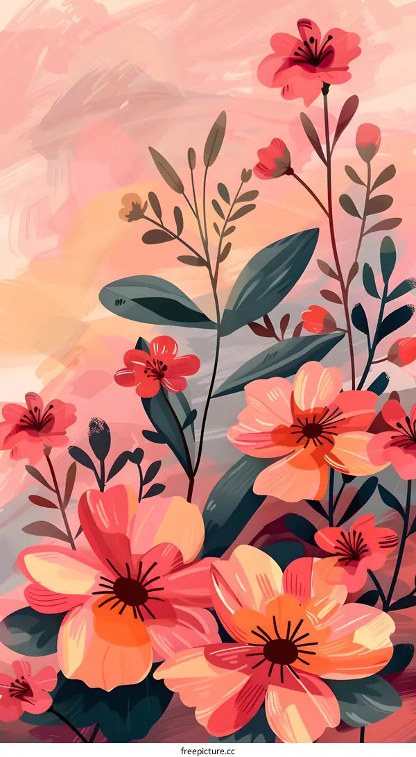 Floral Pattern Pink And Peach Abstract Painting