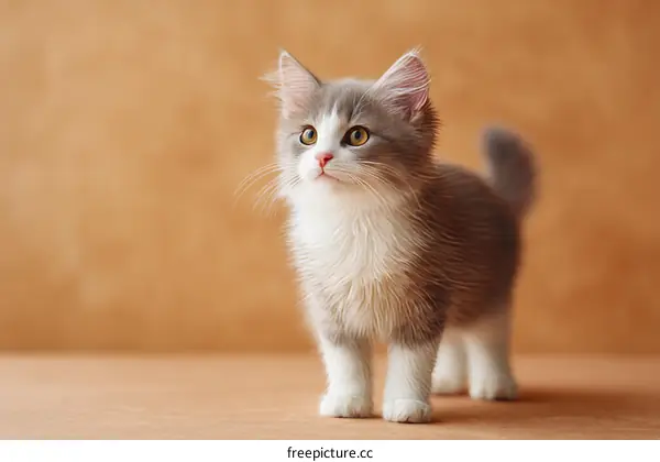 Adorable Kitten Portrait Against a Beige Background