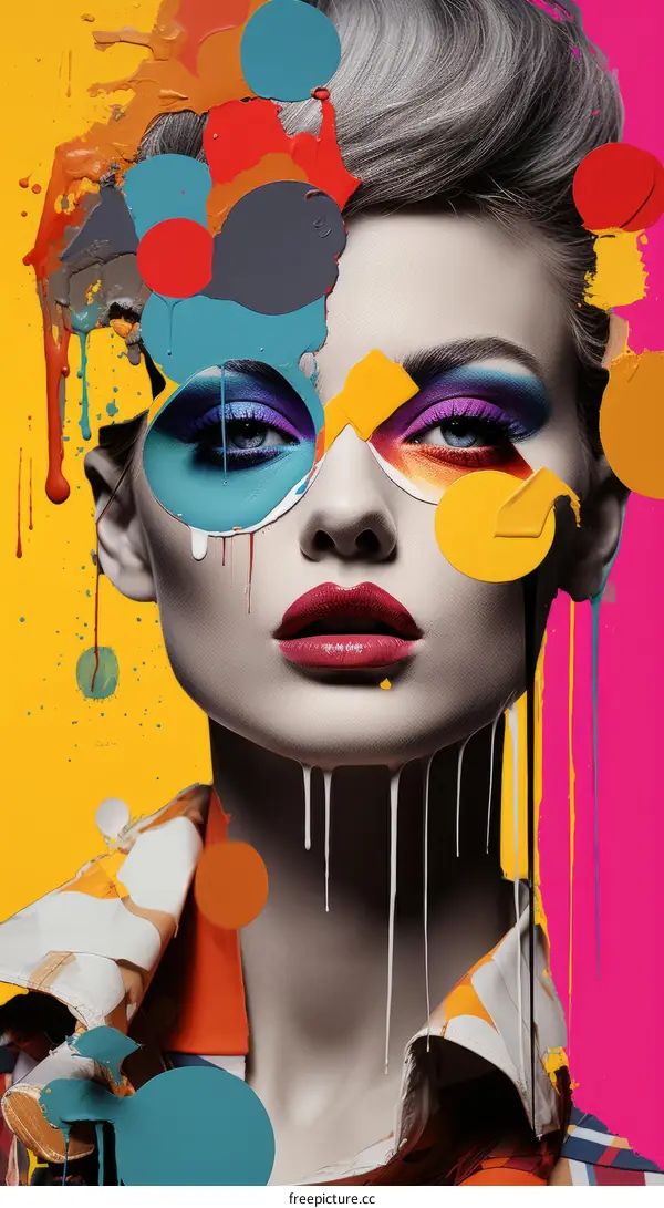 Woman with Dripping Paint - Colorful Portrait