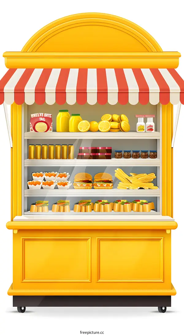 Yellow Food Stand with Red Striped Awning